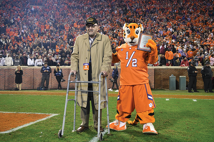 Joe C. Watson, SC Chapter, BOBA 291st Reg., 75th Inf. Division was recognized at the Clemson-Carolina game in November 2018.