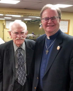 Battle of Bulge Veteran Hap Baldwin (left) with Jim Mockford portraying his grandfather, Rev. AJ Mockford.